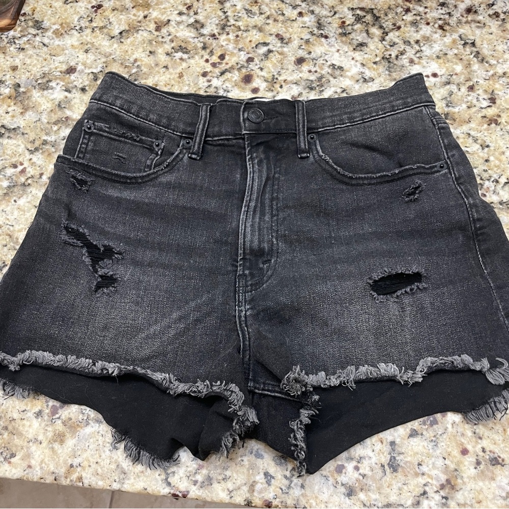 Abercrombie & Fitch Black Jean Shorts Distressed Frayed Hem